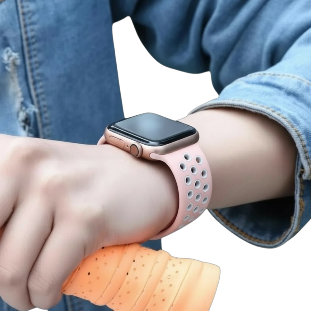 Pulsera - Deportiva de rosado con agujeros blancos para Apple Watch
