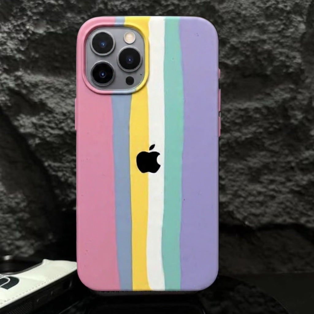Estuche – Silicona Suave Rosado arcoíris para iPhone 14 Pro