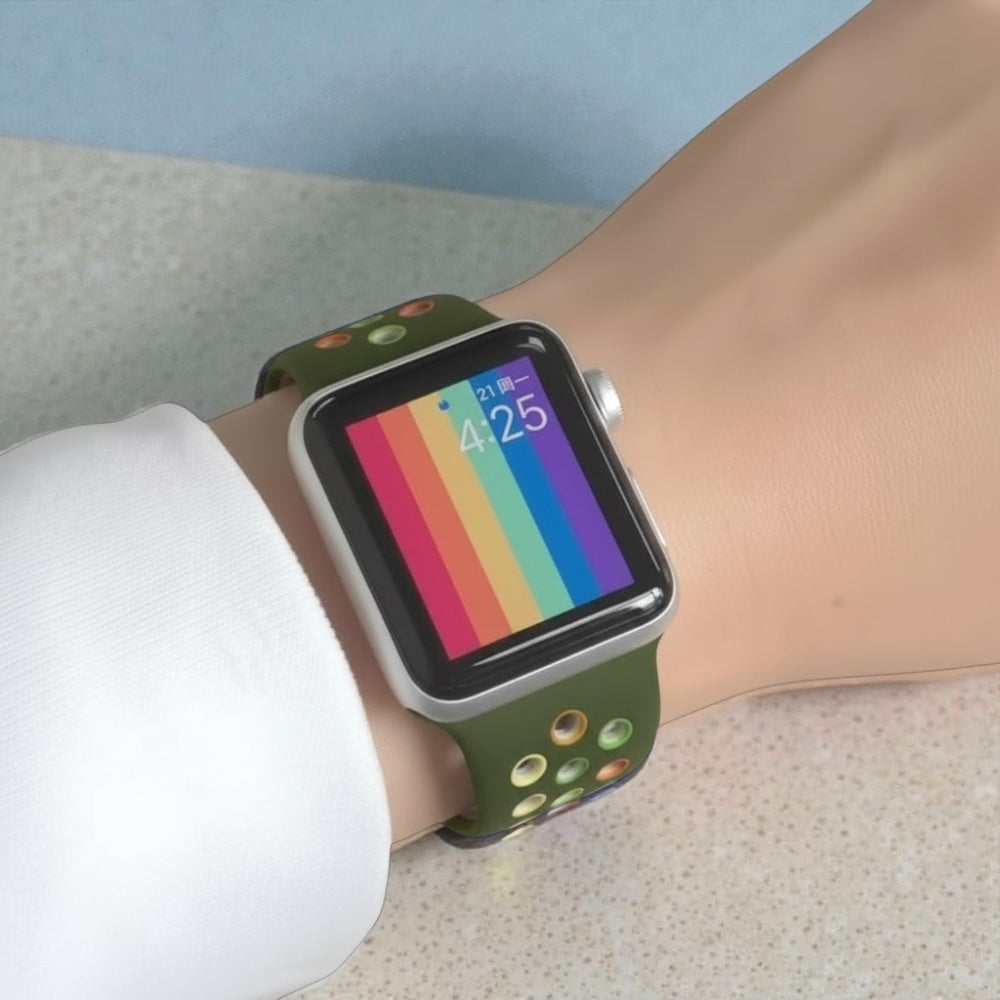 Pulsera - Deportiva verde oliva con agujeros de colores para Apple Watch