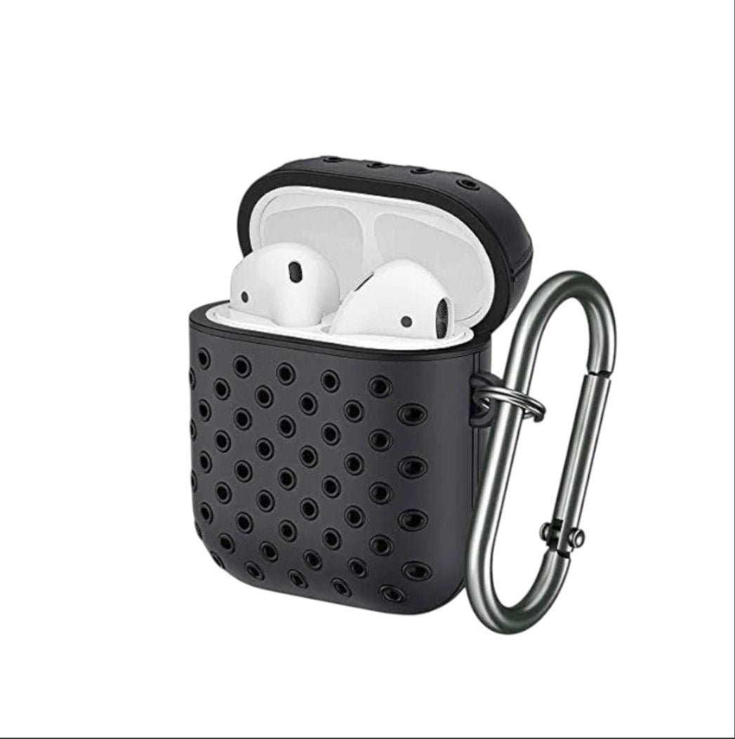 Estuche – Diseño Perforado Negro Mate Deportivo para AirPods 1 y 2
