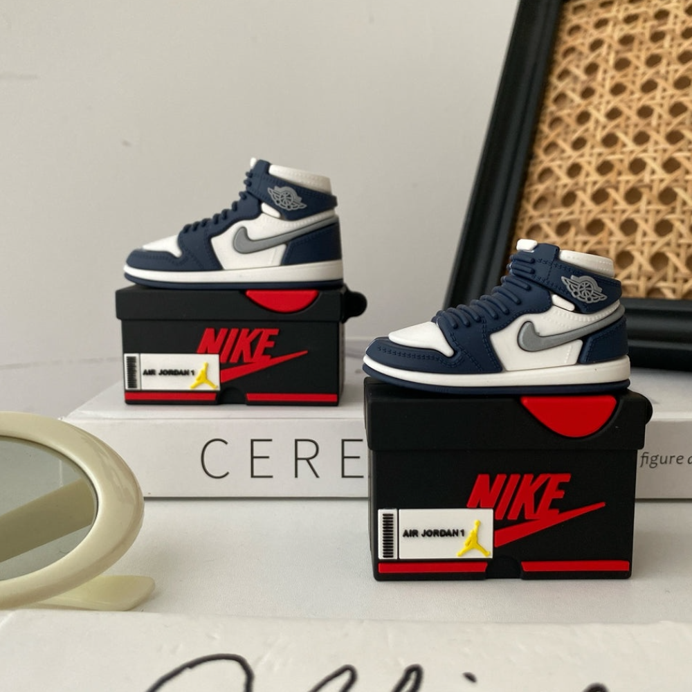 Estuche – Tenis Jordan azul oscuro Retro con Caja para AirPods Pro 1 y 2