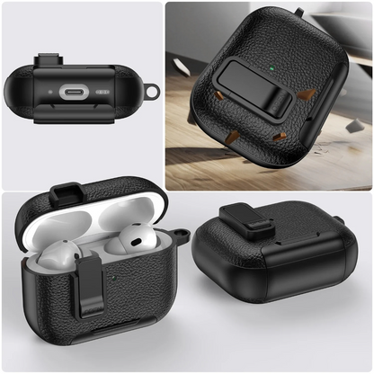 Estuche – Cuero negro Nexvora duro para AirPods Pro 1 y 2