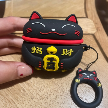 Estuche – Gato de la suerte negro  (Maneki-neko) para AirPods Pro 1 y 2