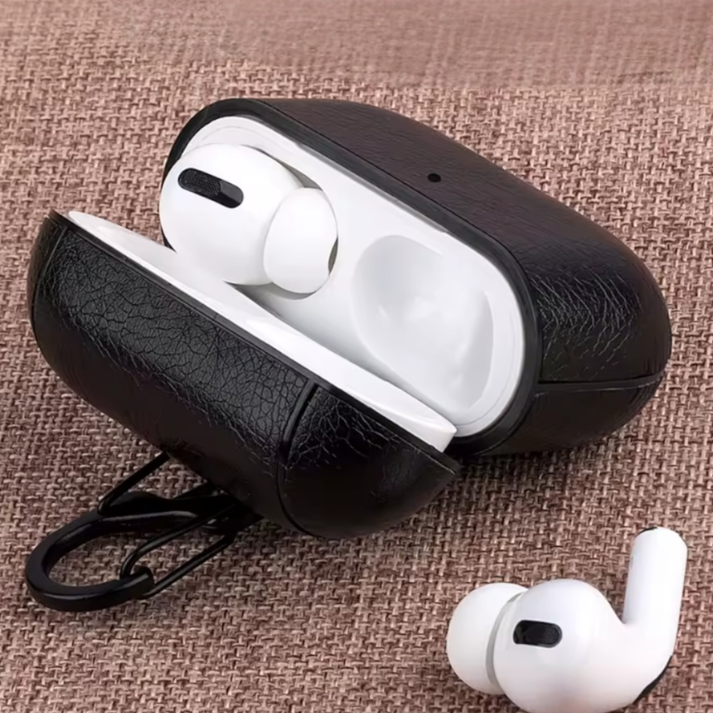 Estuche – Cuero negro  duro para AirPods Pro 1 y 2