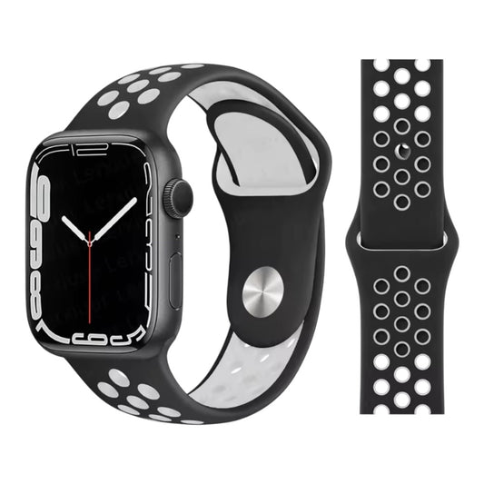 Pulsera - Deportiva de negro con agujeros blancos para Apple Watch