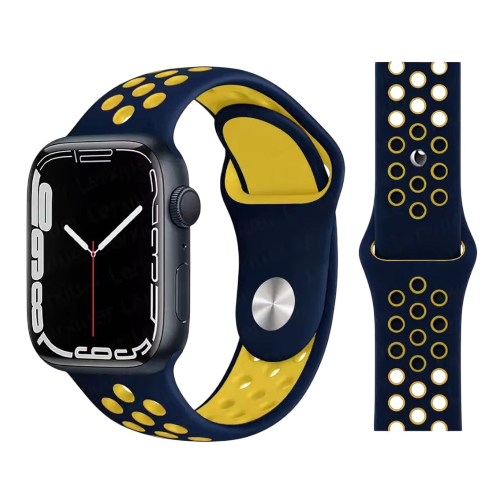Pulsera - Deportiva azul marino con agujeros amarillos para Apple Watch