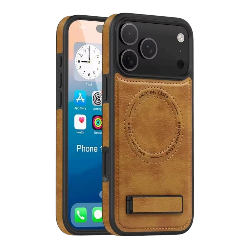 Estuche - Cuero Elegance con Soporte Café para iPhone 17 Pro Max