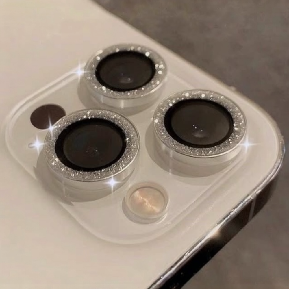Protectores de cámara - Aros con brillantina plateada