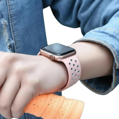 Pulsera - Deportiva de rosado con agujeros blancos para Apple Watch