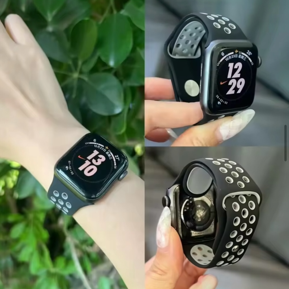 Pulsera - Deportiva Nike negro con agujeros grises para Apple Watch