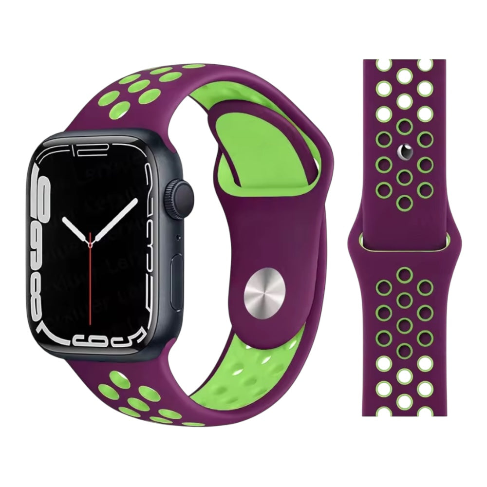 Pulsera - Deportiva Nike Violeta con agujeros verdes  para Apple Watch