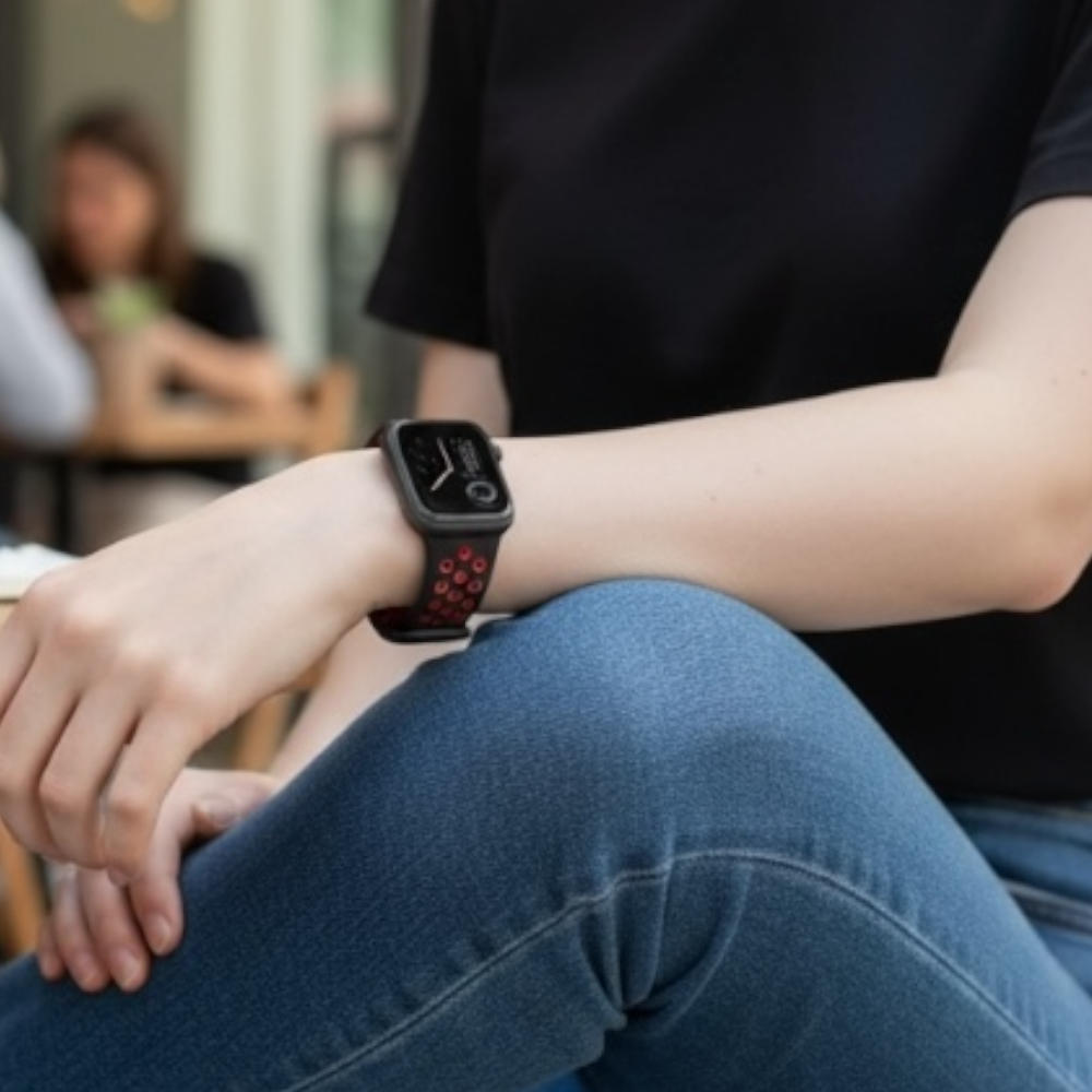 Pulsera - Deportiva Nike negra con agujeros rojos para Apple Watch