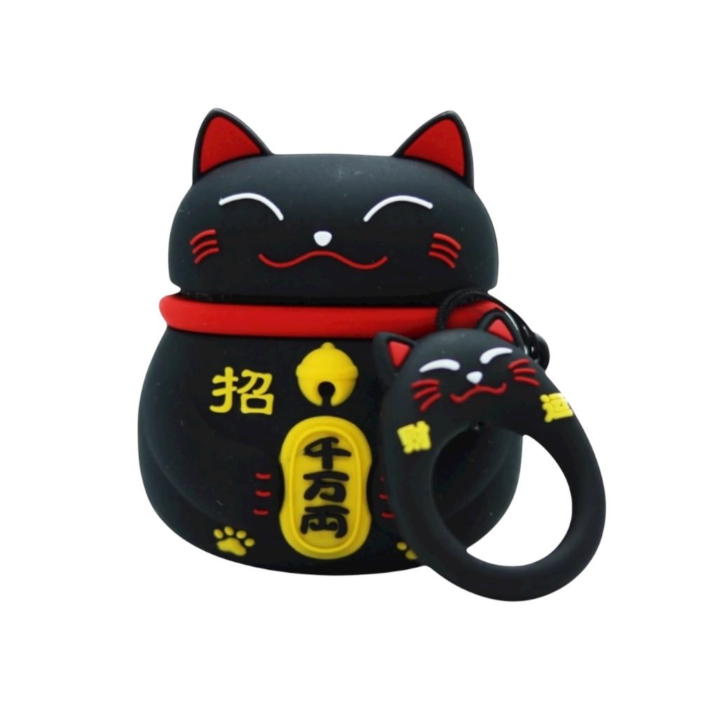 Estuche – Gato de la suerte negro  (Maneki-neko) para AirPods Pro 1 y 2