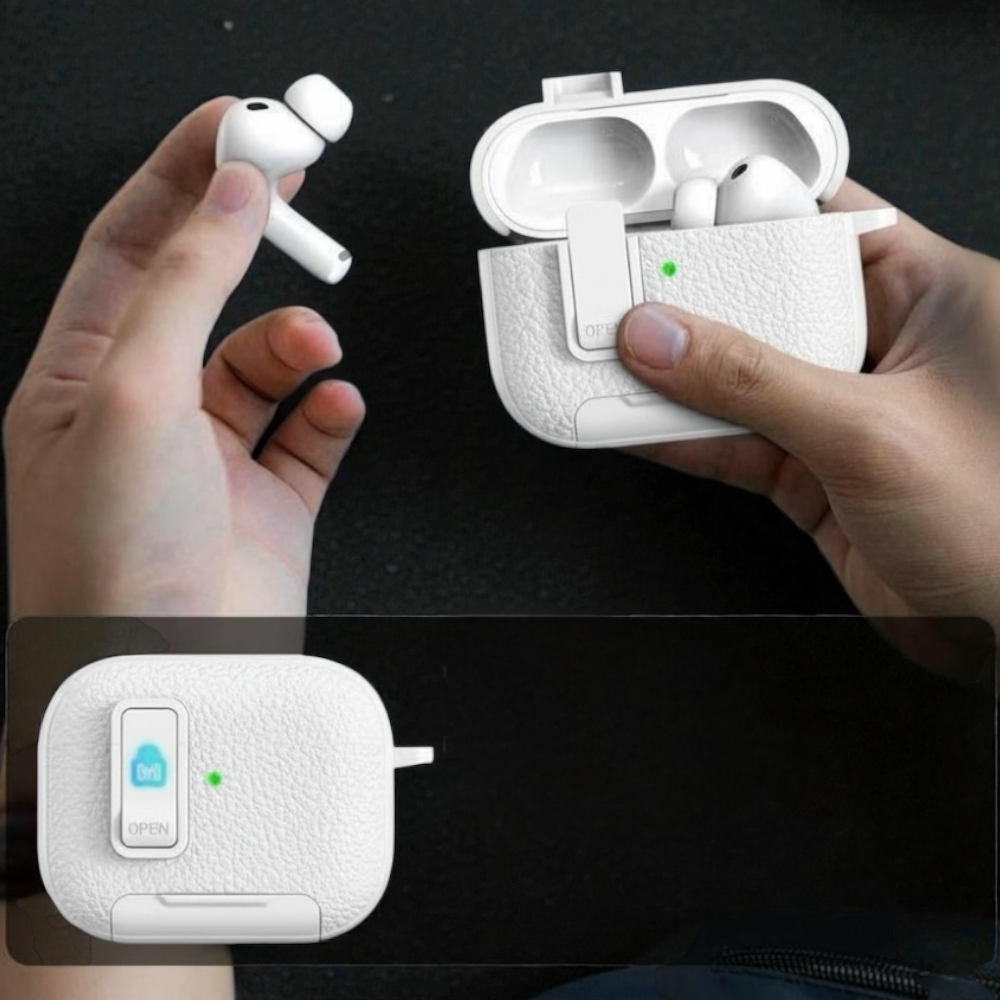 Estuche – Cuero blanco Nexvora duro para AirPods Pro 1 y 2