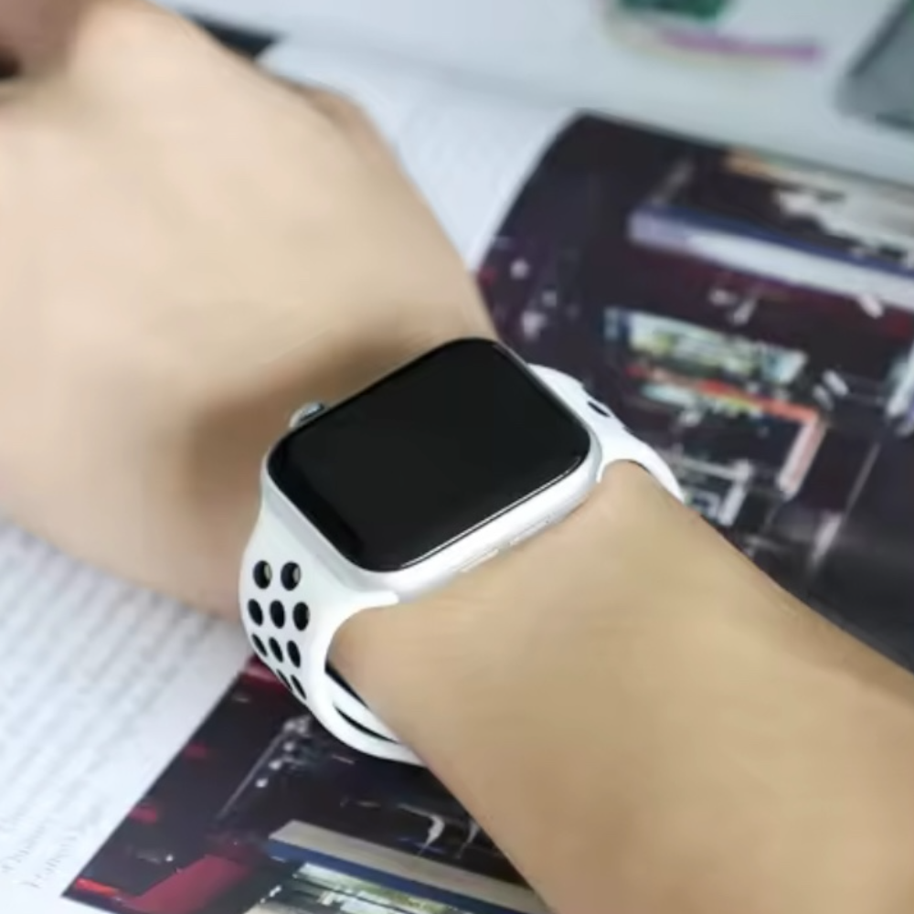 Pulsera - Deportiva de Blanco negro con agujeros negros para Apple Watch