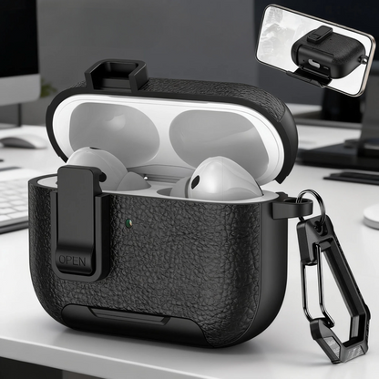 Estuche – Cuero negro Nexvora duro para AirPods Pro 1 y 2