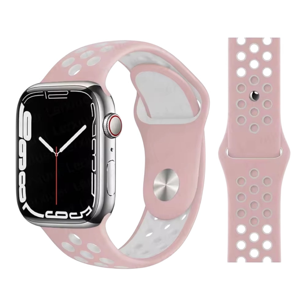Pulsera - Deportiva de rosado con agujeros blancos para Apple Watch
