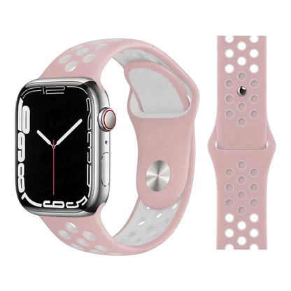 Pulsera - Deportiva de rosado con agujeros blancos para Apple Watch