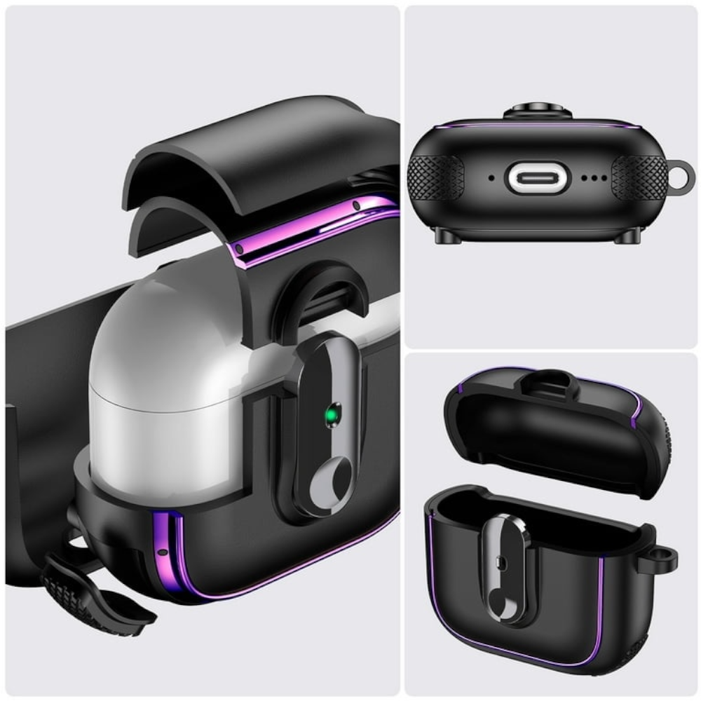 Estuche – Armor Magnetic negro con morado para AirPods Pro 1 y 2