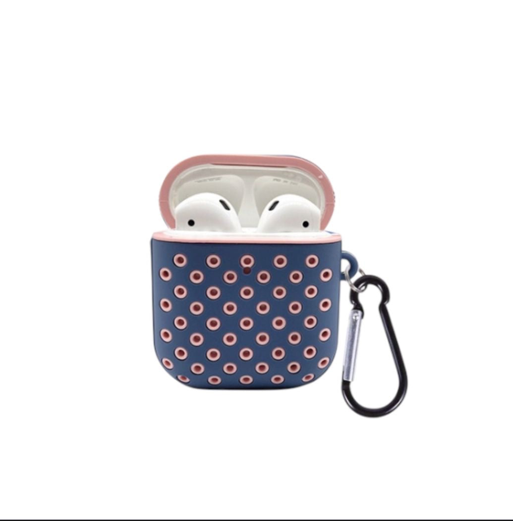 Estuche – Diseño Perforado Azul con Rosa para AirPods 1 y 2