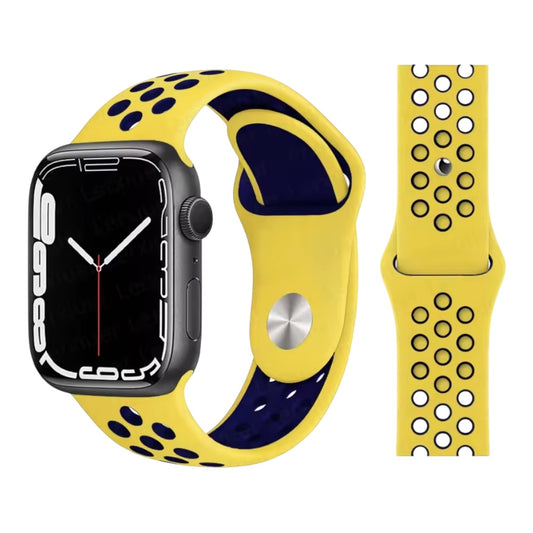 Pulsera - Deportiva Nike amarillo claro con agujeros azul marino para Apple Watch