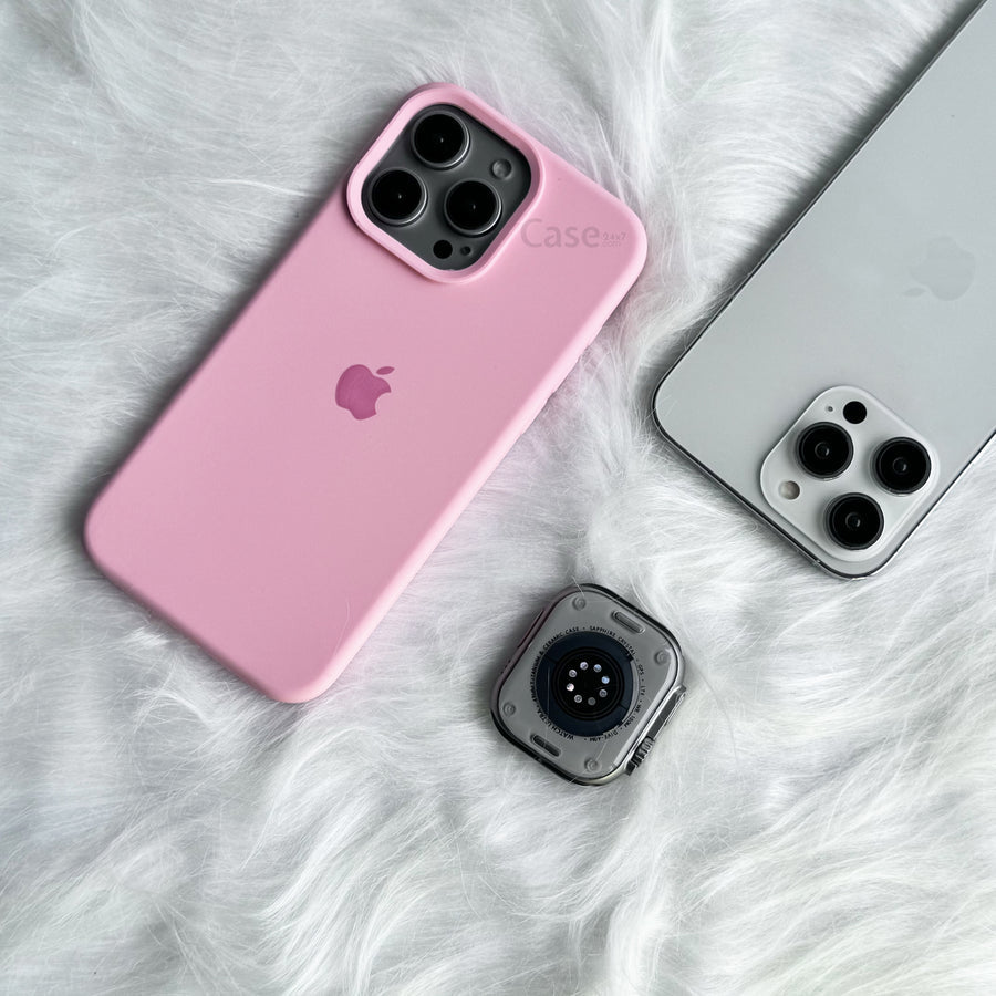 Estuche – Silicona Suave Rosado pastel para iPhone 14 pro