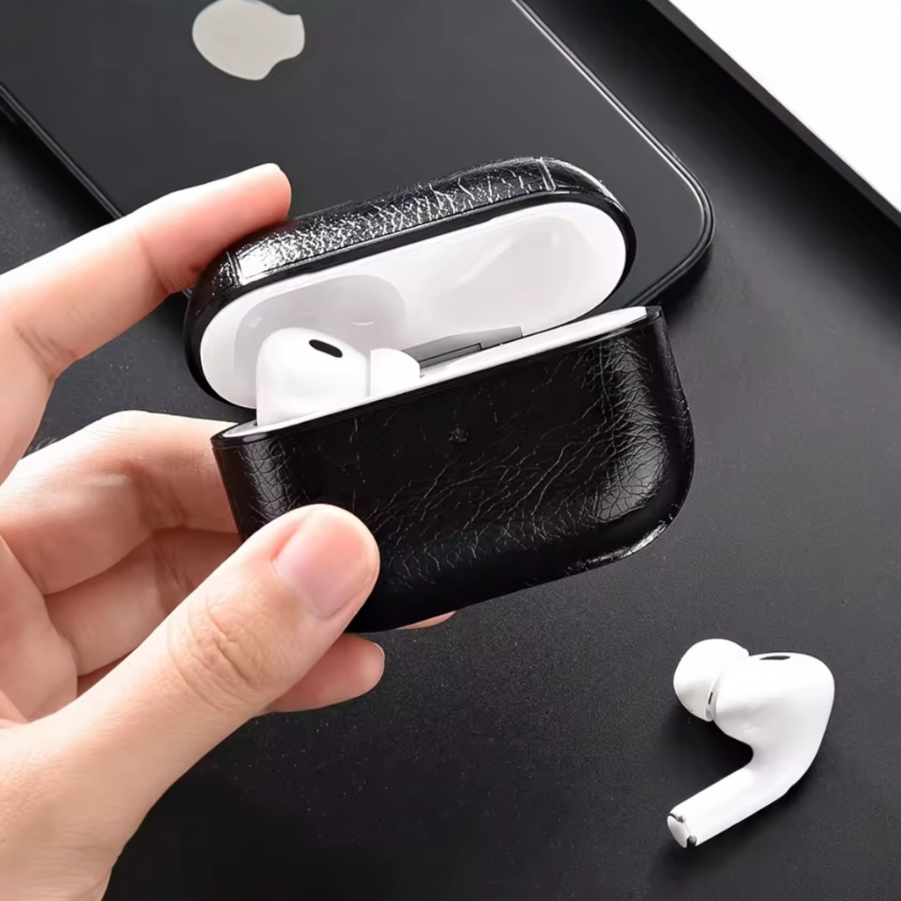 Estuche – Cuero negro  duro para AirPods Pro 1 y 2