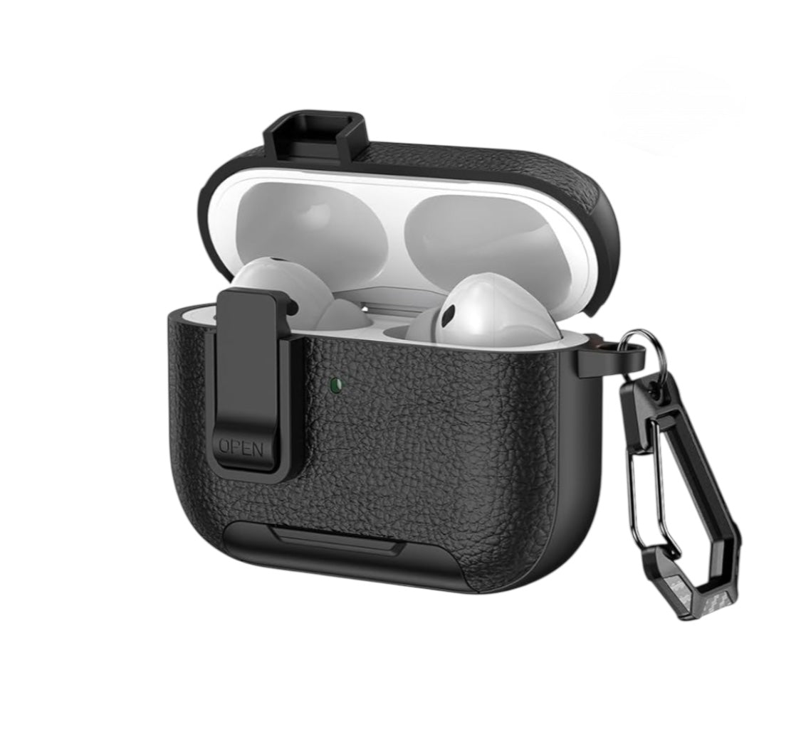Estuche – Cuero negro Nexvora duro para AirPods Pro 1 y 2