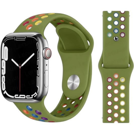 Pulsera - Deportiva verde oliva con agujeros de colores para Apple Watch