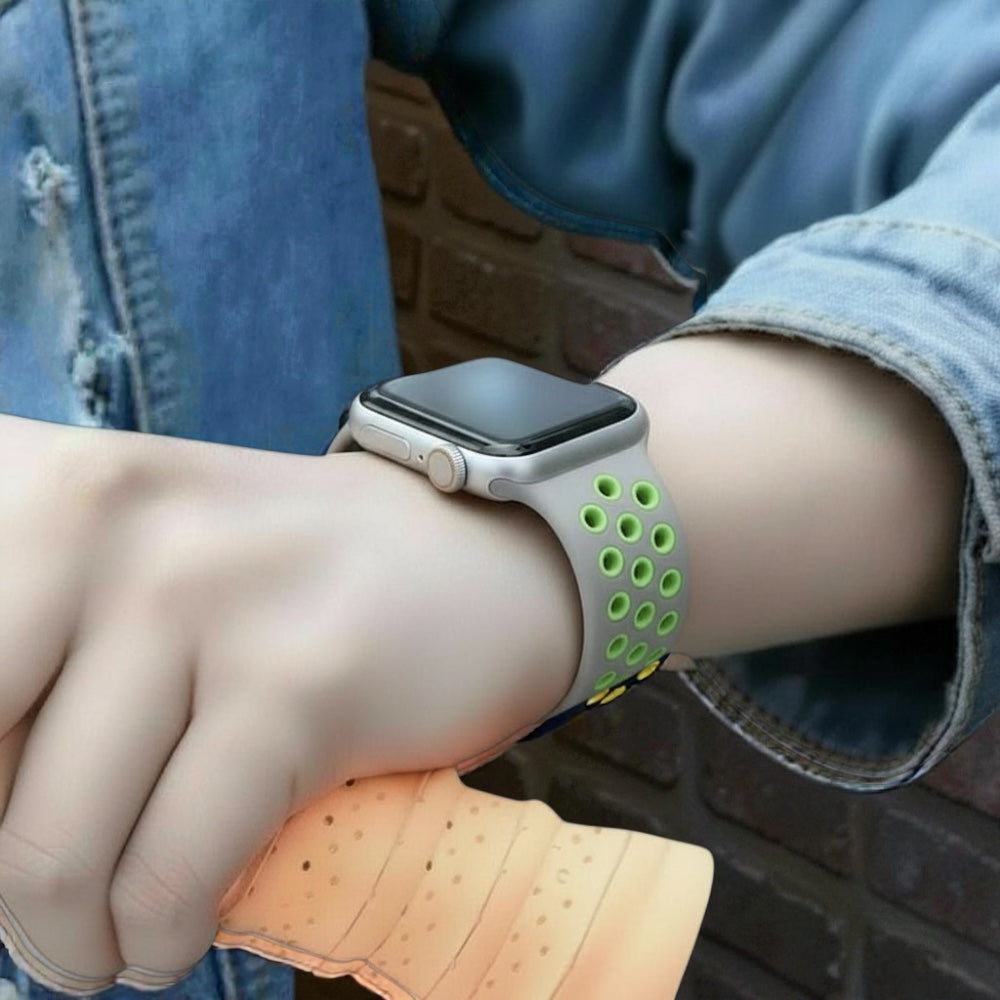 Pulsera - Deportiva gris con agujeros verdes para Apple Watch