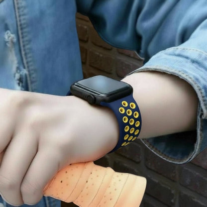 Pulsera - Deportiva azul marino con agujeros amarillos para Apple Watch
