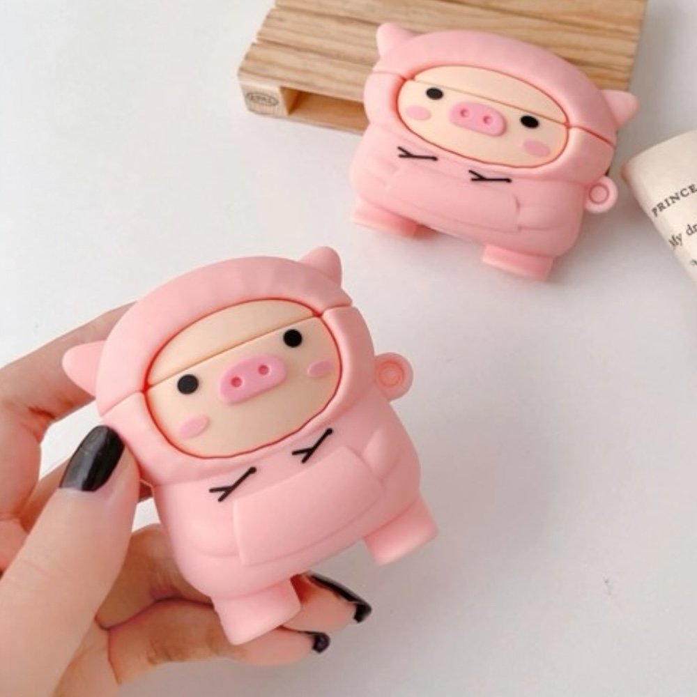 Estuche – Cerdito con Sudadera Rosada para AirPods 1 y 2