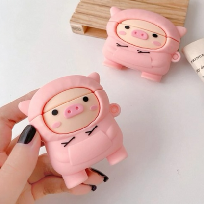 Estuche – Cerdito con Sudadera Rosada para AirPods 1 y 2