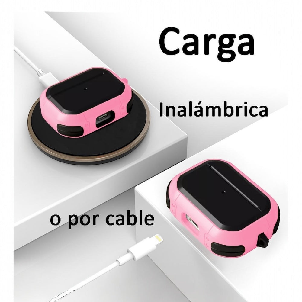 Estuche – Mobigear Slim Armor rosado con negro para AirPods Pro 1 y 2