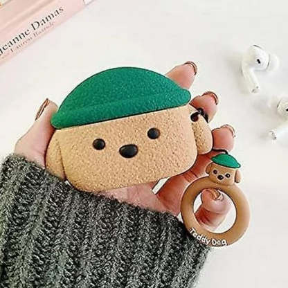 Estuche - Perro de felpa con gorro verde para AirPods 3