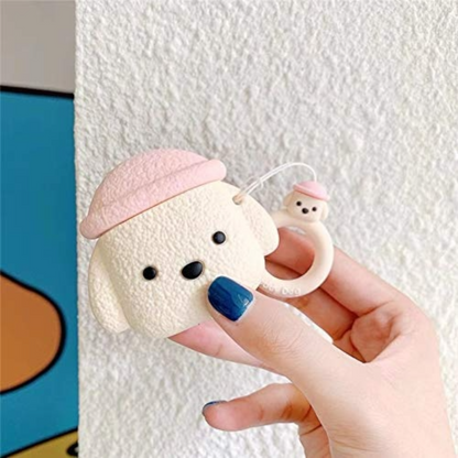 Estuche - Perro de felpa con gorro rosado para AirPods 1 y 2
