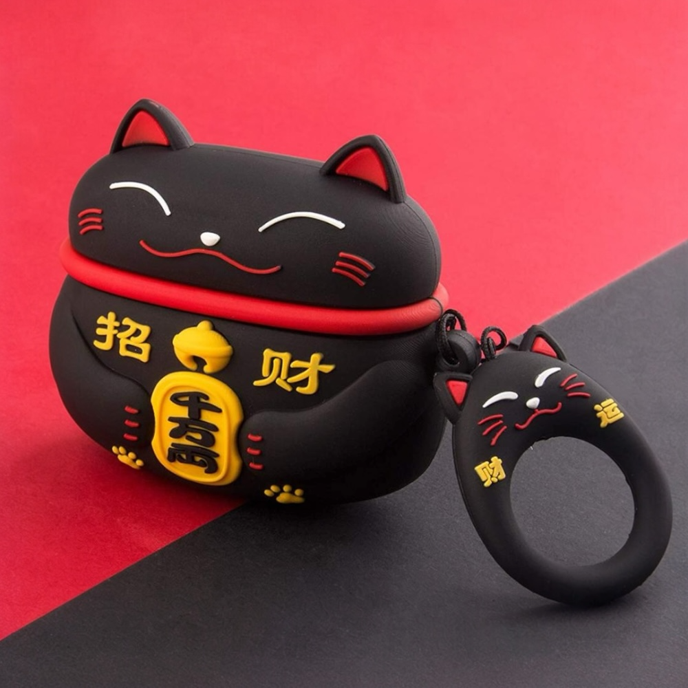 Estuche – Gato de la suerte negro  (Maneki-neko) para AirPods Pro 1 y 2