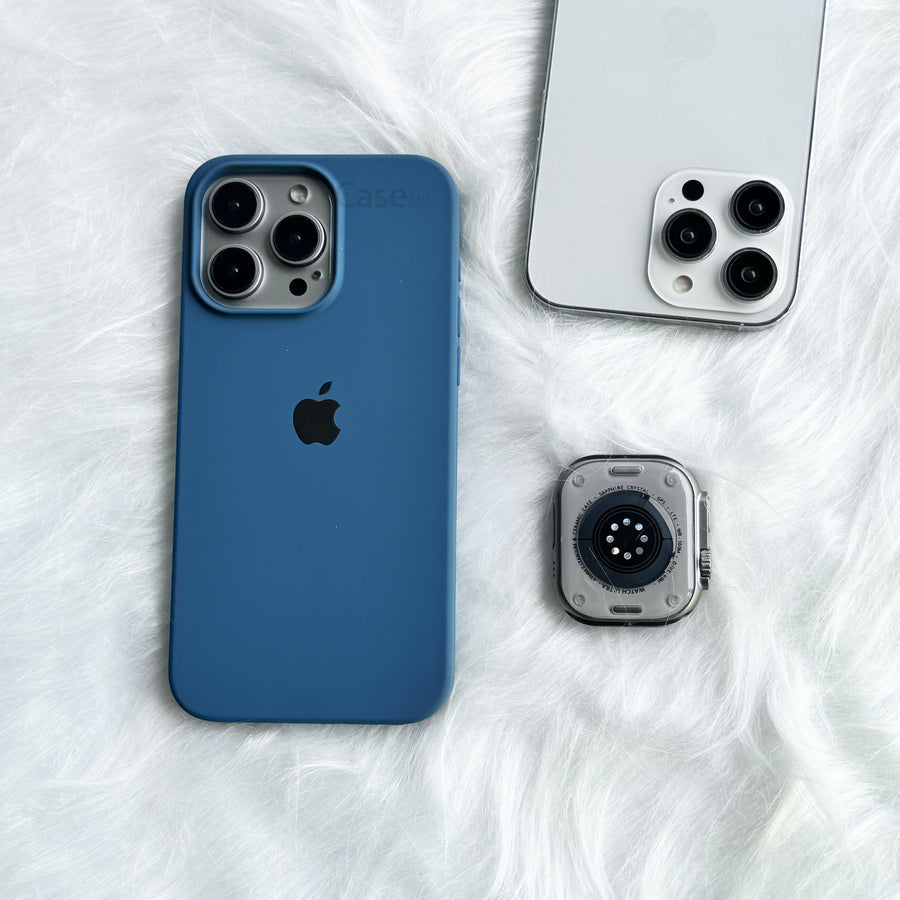 Estuche – Silicona Suave azul marino para iPhone 16 pro