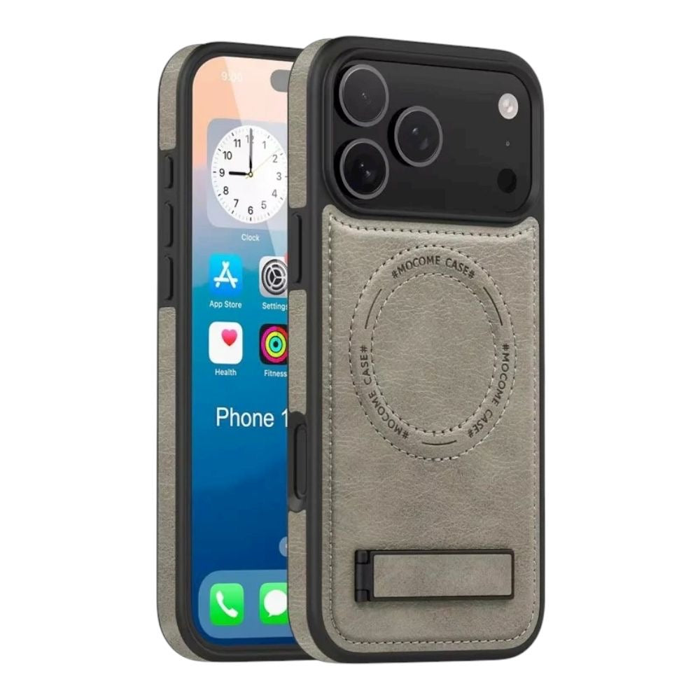 Estuche - Cuero Elegance con Soporte Gris para iPhone 17 Pro