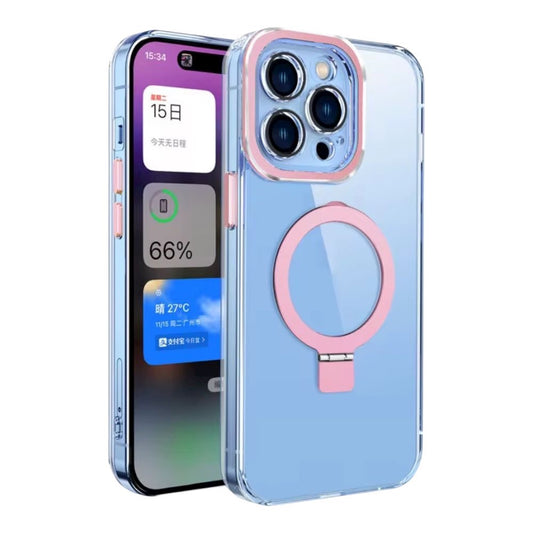 Estuche - Transparente Azul con Aro Rosado iPhone 16 Pro Max